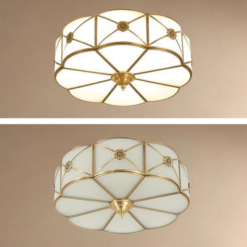 Shaded Living Room Flush Mount Ceiling Light Classic Glass Gold Flush Mount Lighting Fixture