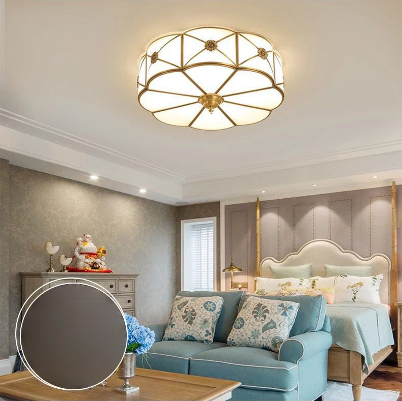 Shaded Living Room Flush Mount Ceiling Light Classic Glass Gold Flush Mount Lighting Fixture