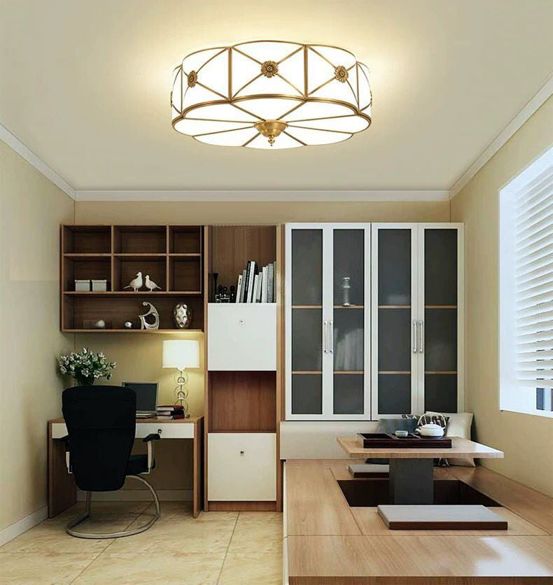 Shaded Living Room Flush Mount Ceiling Light Classic Glass Gold Flush Mount Lighting Fixture