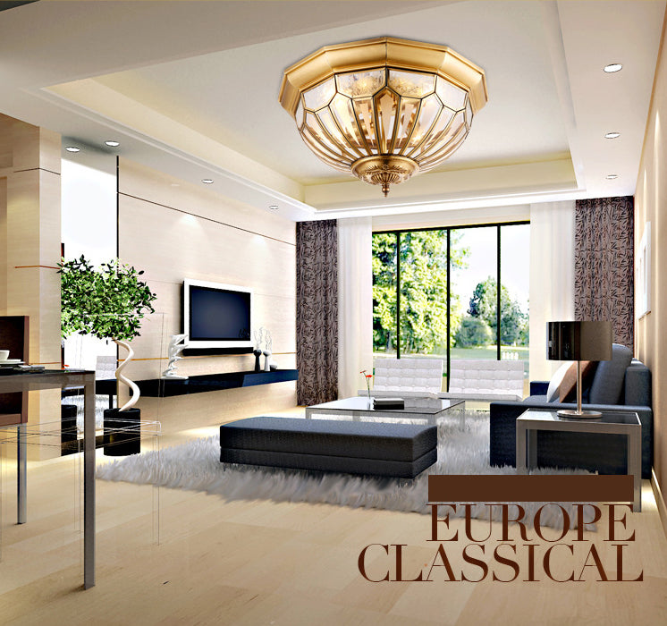 Brass Flush Ceiling Light Fixture Classic Glass Faceted Flush Mount Ceiling Fixture