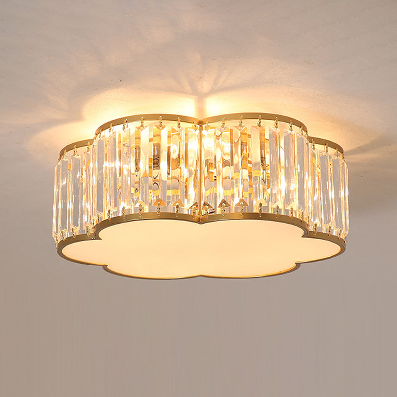 Crystal Flower Flush Mount Lighting Simplistic Bedroom Flush Ceiling Light Fixture in Gold