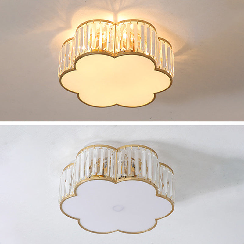 Crystal Flower Flush Mount Lighting Simplistic Bedroom Flush Ceiling Light Fixture in Gold