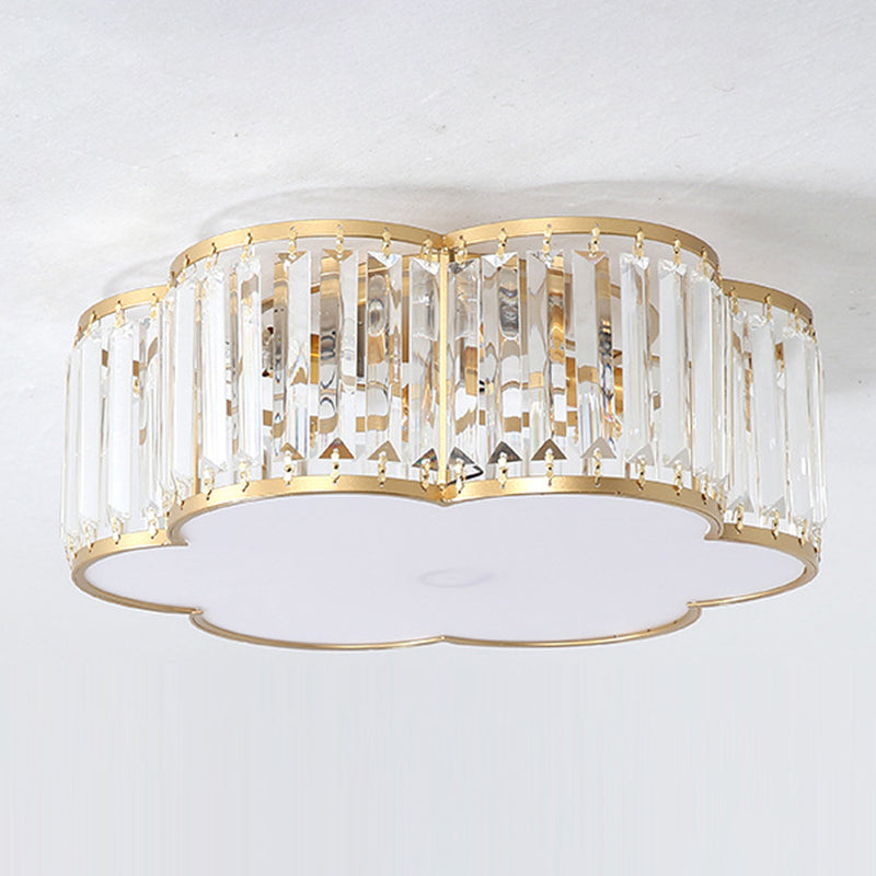 Crystal Flower Flush Mount Lighting Simplistic Bedroom Flush Ceiling Light Fixture in Gold
