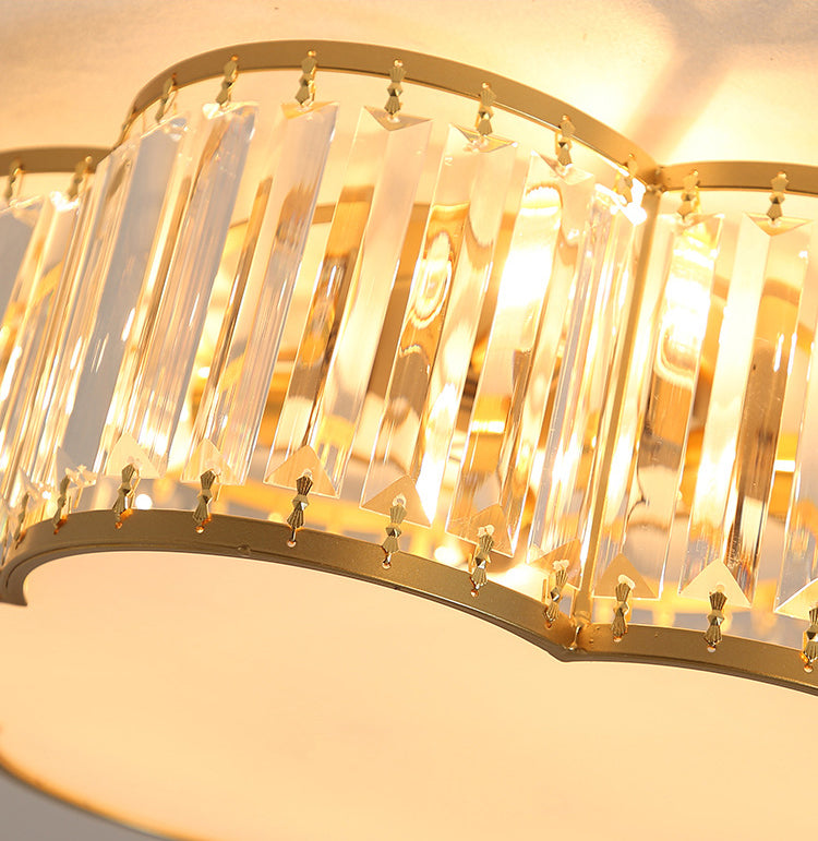 Crystal Flower Flush Mount Lighting Simplistic Bedroom Flush Ceiling Light Fixture in Gold