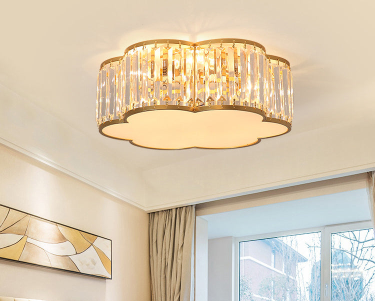 Crystal Flower Flush Mount Lighting Simplistic Bedroom Flush Ceiling Light Fixture in Gold