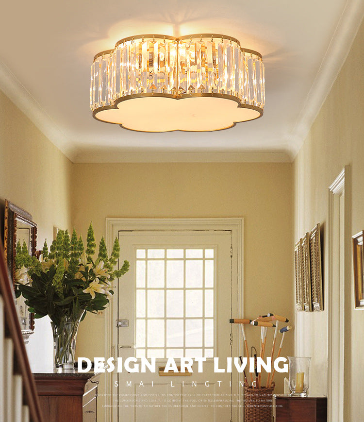 Crystal Flower Flush Mount Lighting Simplistic Bedroom Flush Ceiling Light Fixture in Gold