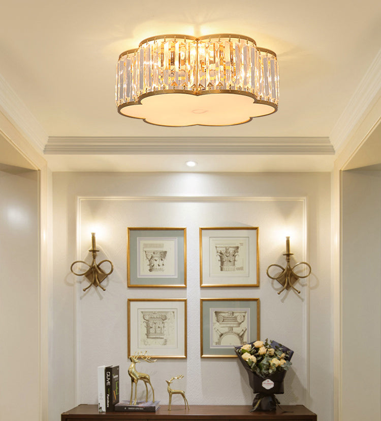 Crystal Flower Flush Mount Lighting Simplistic Bedroom Flush Ceiling Light Fixture in Gold