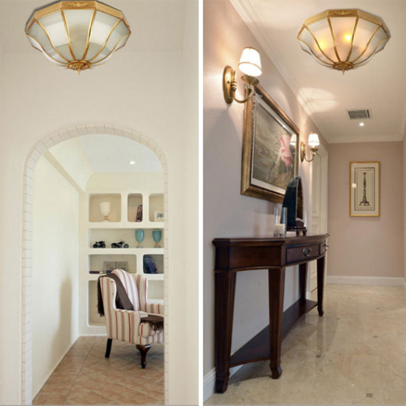 Traditional-Style Shaded Flush Mount Light Fixture Glass Flush Ceiling Light in Brass