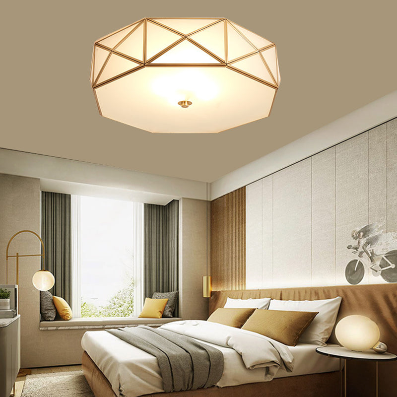 Brass Geometric Flush Mount Lamp Minimalist Glass Bedroom Flush Mount Light Fixture