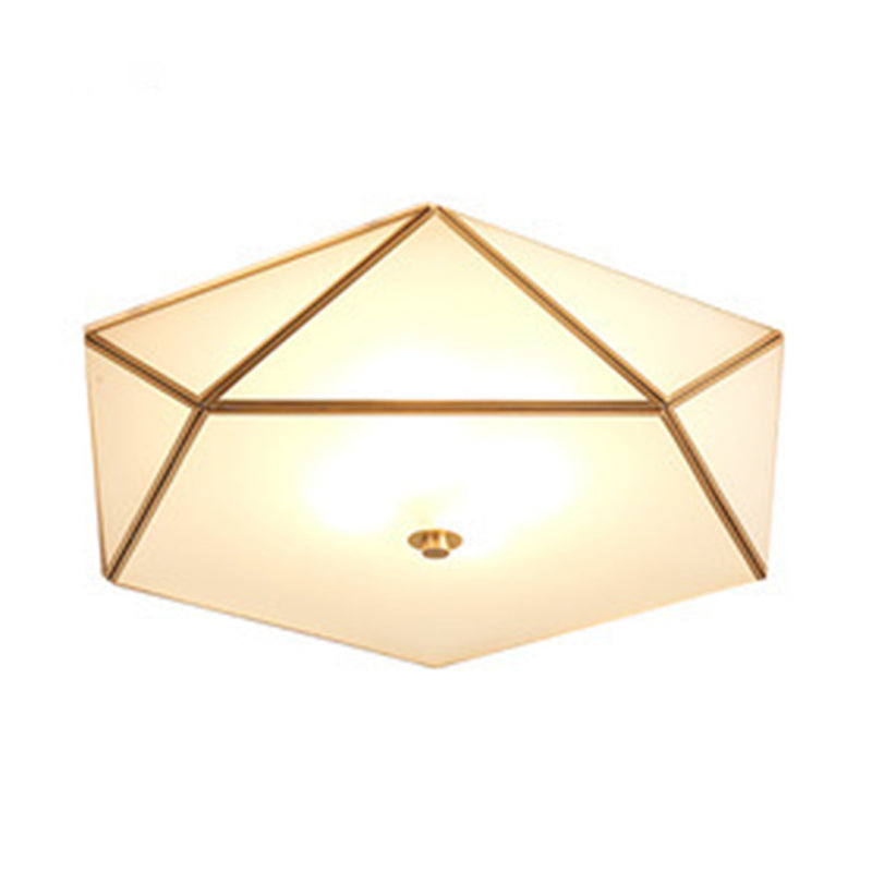 Brass Geometric Flush Mount Lamp Minimalist Glass Bedroom Flush Mount Light Fixture
