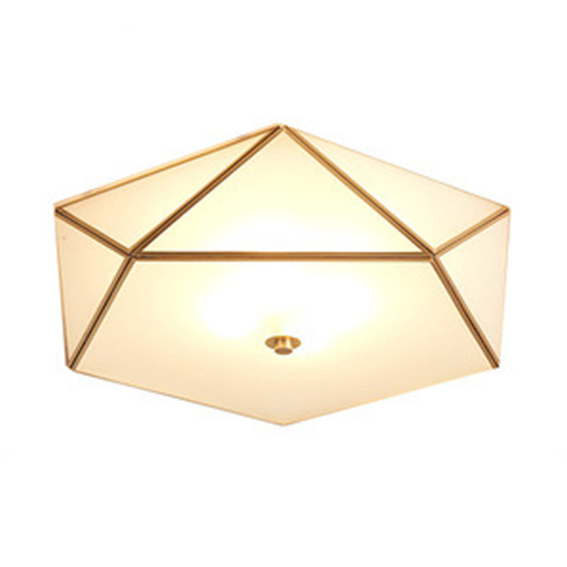 Brass Geometric Flush Mount Lamp Minimalist Glass Bedroom Flush Mount Light Fixture