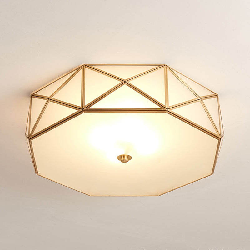 Brass Geometric Flush Mount Lamp Minimalist Glass Bedroom Flush Mount Light Fixture