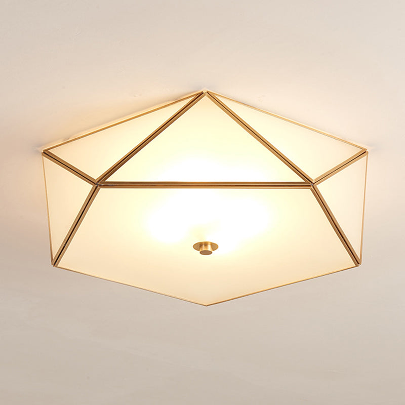 Brass Geometric Flush Mount Lamp Minimalist Glass Bedroom Flush Mount Light Fixture