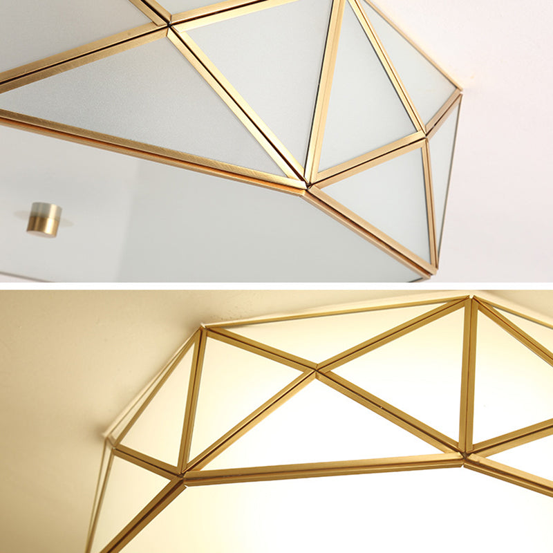Brass Geometric Flush Mount Lamp Minimalist Glass Bedroom Flush Mount Light Fixture