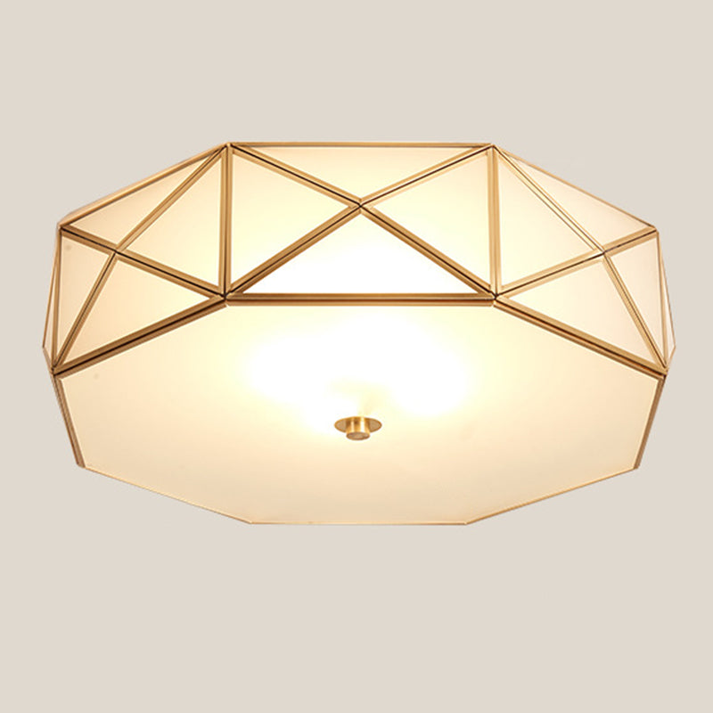 Brass Geometric Flush Mount Lamp Minimalist Glass Bedroom Flush Mount Light Fixture