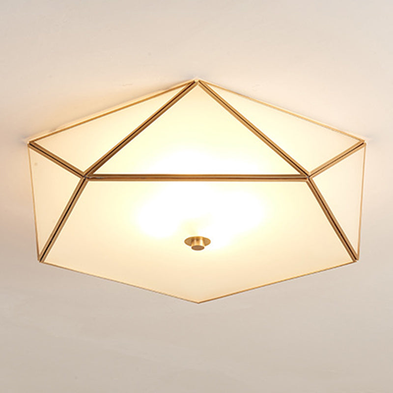 Brass Geometric Flush Mount Lamp Minimalist Glass Bedroom Flush Mount Light Fixture