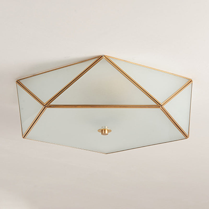 Brass Geometric Flush Mount Lamp Minimalist Glass Bedroom Flush Mount Light Fixture