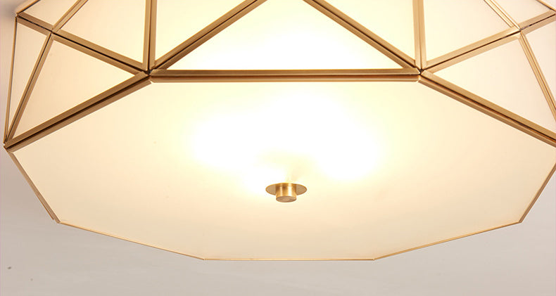 Brass Geometric Flush Mount Lamp Minimalist Glass Bedroom Flush Mount Light Fixture