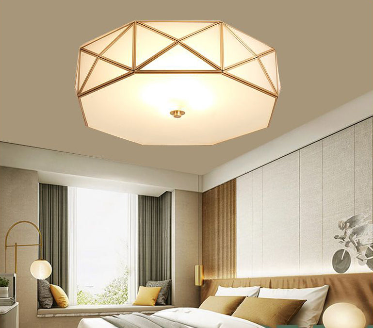 Brass Geometric Flush Mount Lamp Minimalist Glass Bedroom Flush Mount Light Fixture