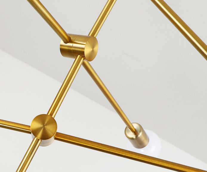 Linee geometriche lampadario in metallo creativo design a lampadina nuda dispositivo di illuminazione moderna in oro elettroplato