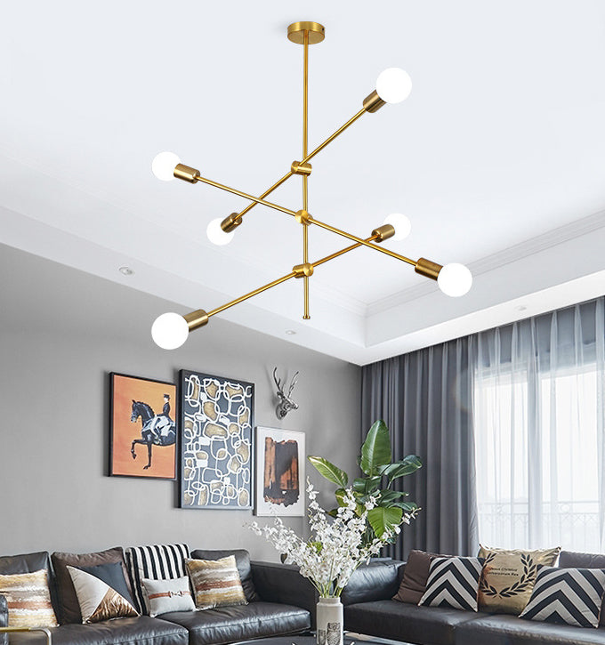 Linee geometriche lampadario in metallo creativo design a lampadina nuda dispositivo di illuminazione moderna in oro elettroplato