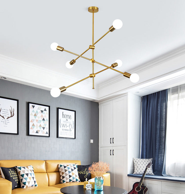 Linee geometriche lampadario in metallo creativo design a lampadina nuda dispositivo di illuminazione moderna in oro elettroplato