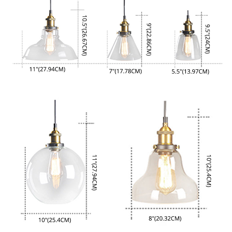 Retro Industrial 1 Light Pendant Amber Handblown Glass Dome Pendant Lighting for Living Room