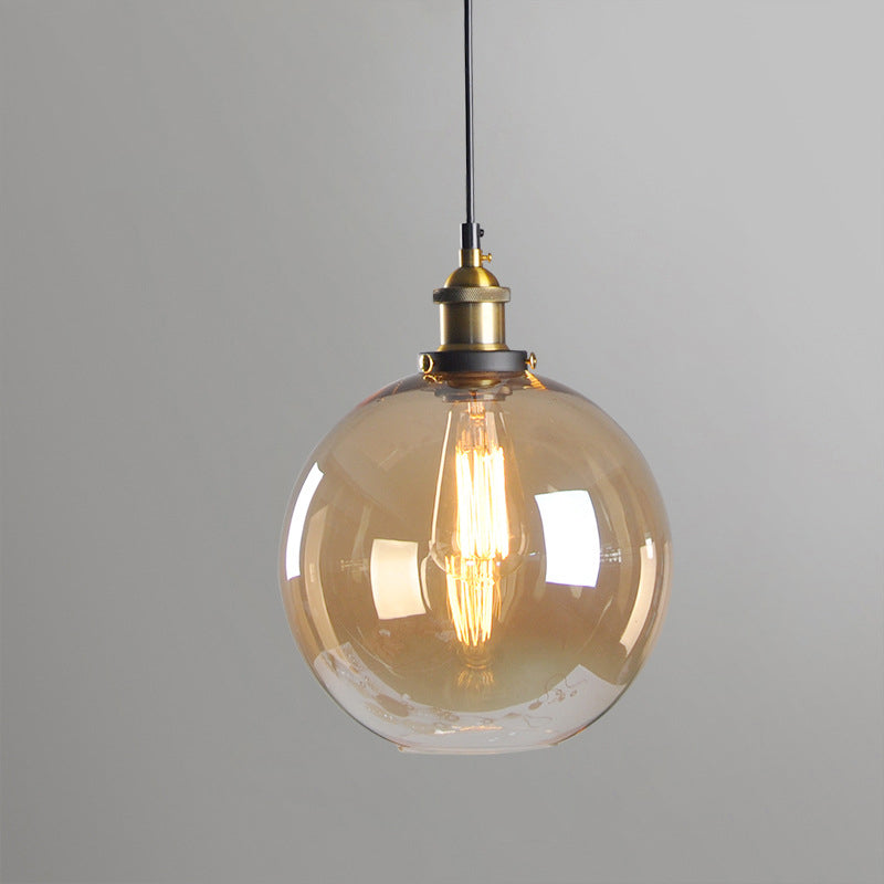 Retro Industrial 1 Light Pendant Amber Handblown Glass Dome Pendant Lighting for Living Room