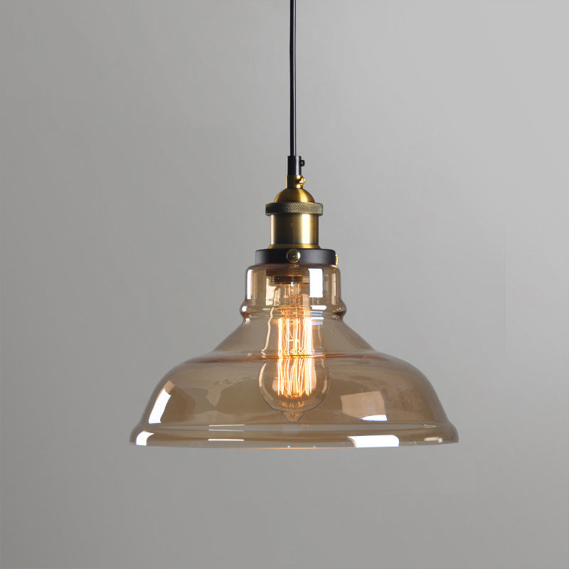 Retro Industrial 1 Light Pendant Amber Handblown Glass Dome Pendant Lighting for Living Room