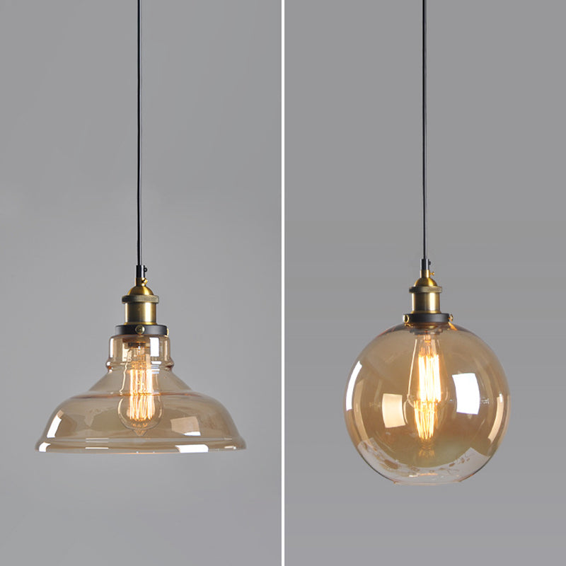 Retro Industrial 1 Light Pendant Amber Handblown Glass Dome Pendant Lighting for Living Room