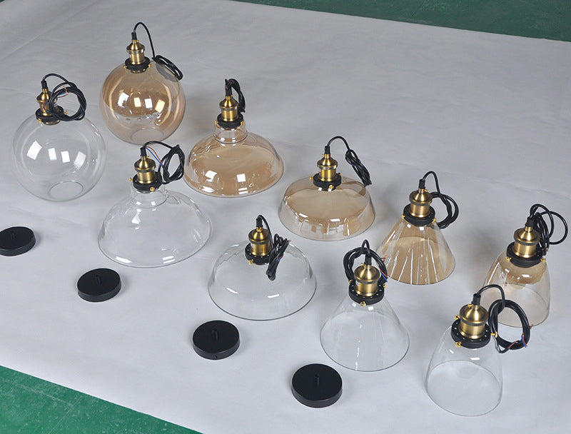 Retro Industrial 1 Light Pendant Amber Handblown Glass Dome Pendant Lighting for Living Room