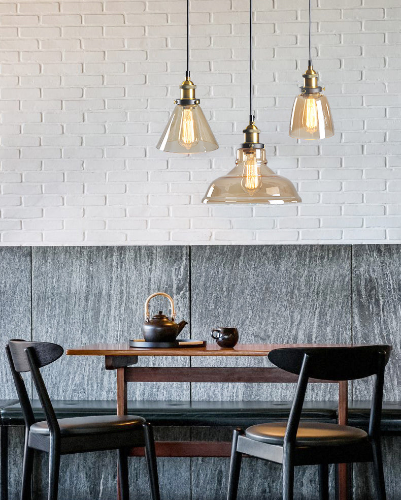 Retro Industrial 1 Light Pendant Amber Handblown Glass Dome Pendant Lighting for Living Room