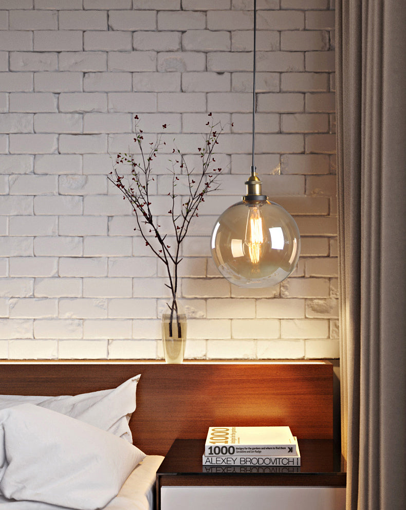 Retro Industrial 1 Light Pendant Amber Handblown Glass Dome Pendant Lighting for Living Room