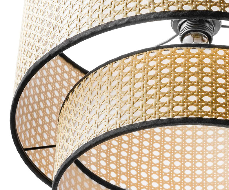 Beige Hand-Worked Pendant Chinese Style 1 Bulb Bamboo Cylindrical Hanging Light for Dining Table