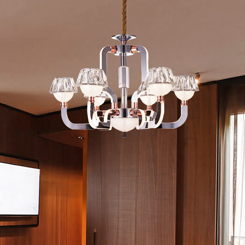 Conical Chandelier Lighting Crystal 6 Lights Bedroom Hanging Lamp in Chrome