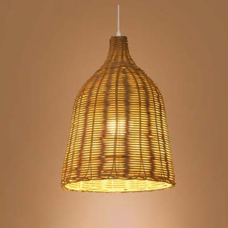 Chinese Basket Pendant Lighting Fixtures Rattan Hanging Light with Hanging Cord for Restaurant