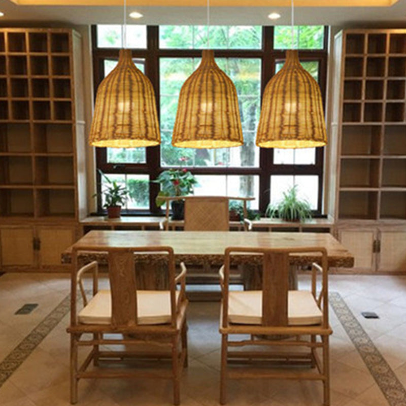 Chinese Basket Pendant Lighting Fixtures Rattan Hanging Light with Hanging Cord for Restaurant