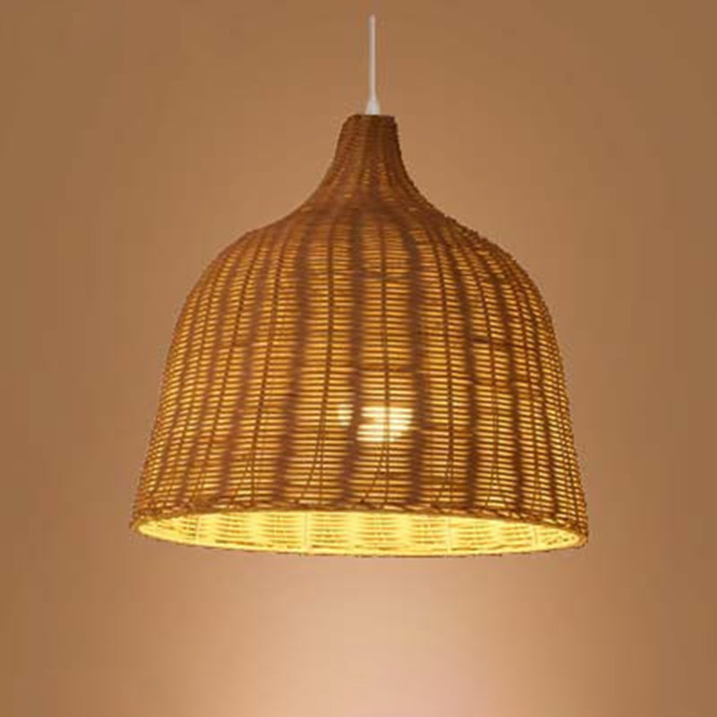 Chinese Basket Pendant Lighting Fixtures Rattan Hanging Light with Hanging Cord for Restaurant