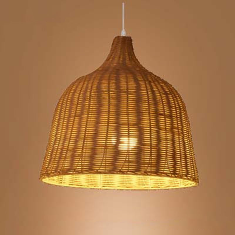 Chinese Basket Pendant Lighting Fixtures Rattan Hanging Light with Hanging Cord for Restaurant