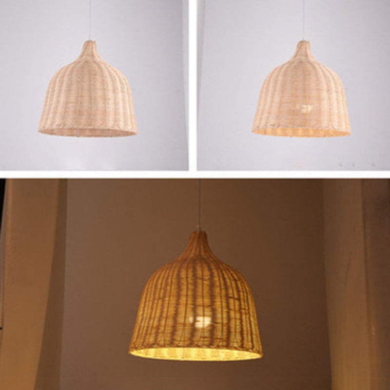 Chinese Basket Pendant Lighting Fixtures Rattan Hanging Light with Hanging Cord for Restaurant