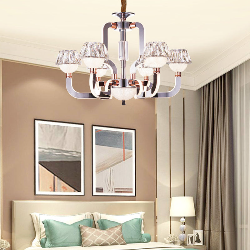 Conical Chandelier Lighting Crystal 6 Lights Bedroom Hanging Lamp in Chrome