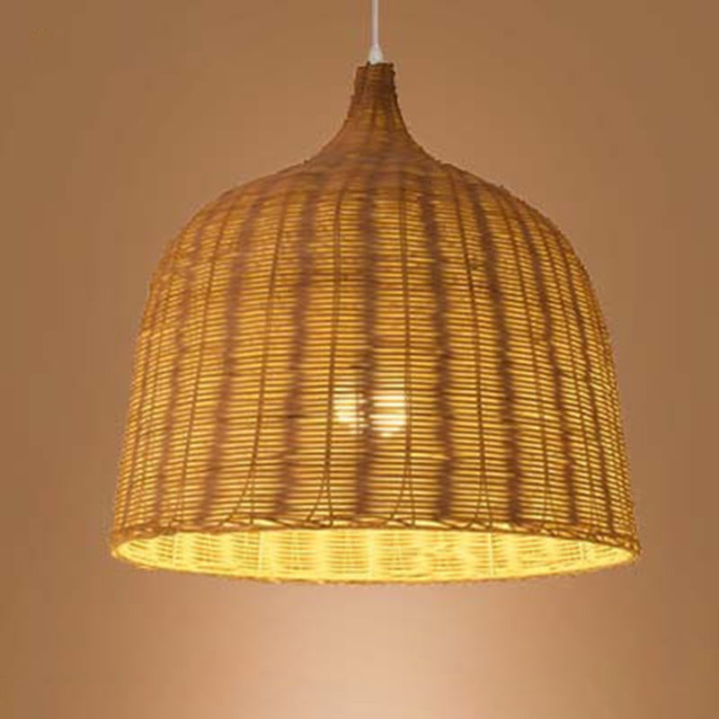 Chinese Basket Pendant Lighting Fixtures Rattan Hanging Light with Hanging Cord for Restaurant