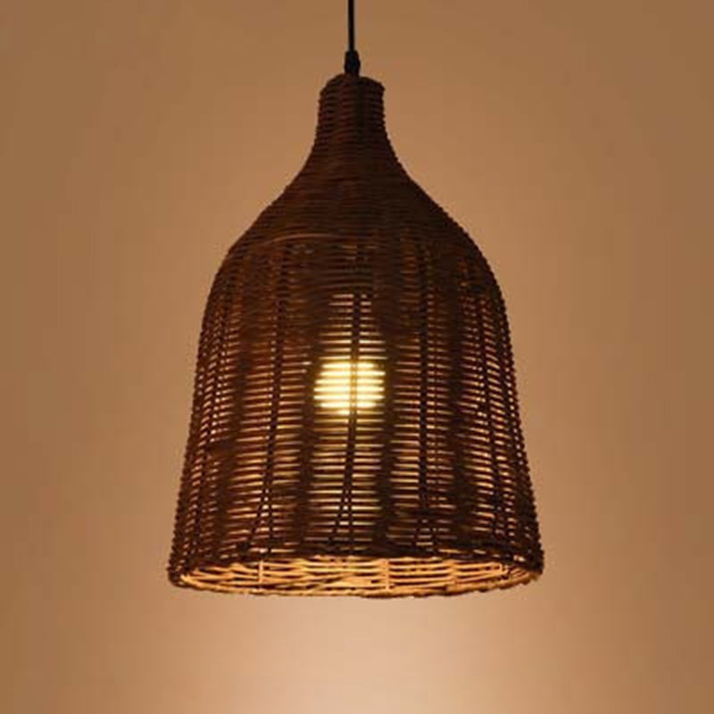 Chinese Basket Pendant Lighting Fixtures Rattan Hanging Light with Hanging Cord for Restaurant