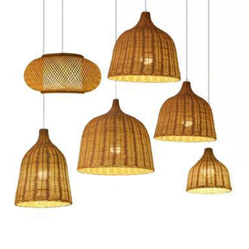 Chinese Basket Pendant Lighting Fixtures Rattan Hanging Light with Hanging Cord for Restaurant