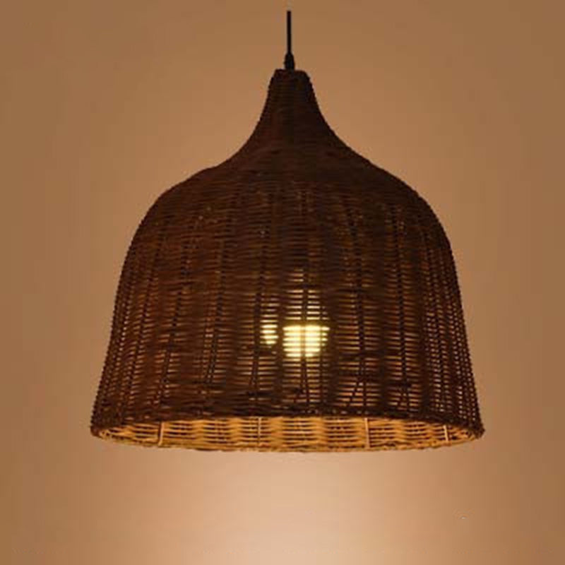 Chinese Basket Pendant Lighting Fixtures Rattan Hanging Light with Hanging Cord for Restaurant