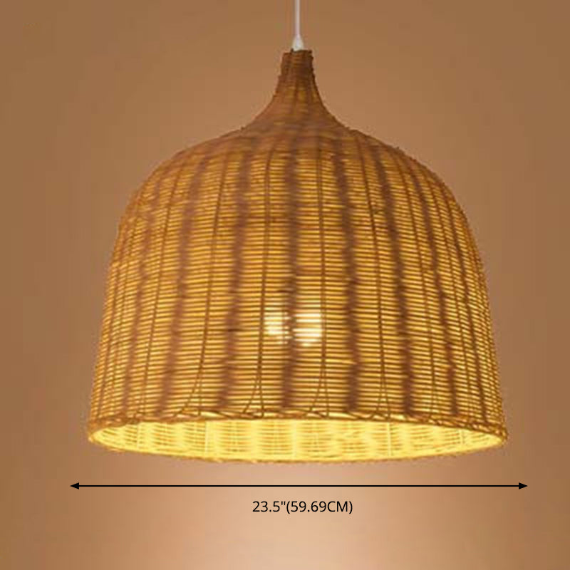 Chinese Basket Pendant Lighting Fixtures Rattan Hanging Light with Hanging Cord for Restaurant