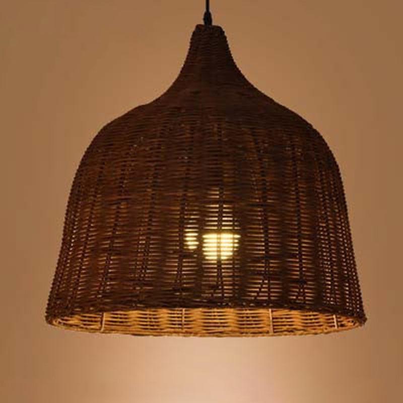 Chinese Basket Pendant Lighting Fixtures Rattan Hanging Light with Hanging Cord for Restaurant