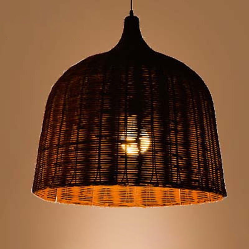 Chinese Basket Pendant Lighting Fixtures Rattan Hanging Light with Hanging Cord for Restaurant