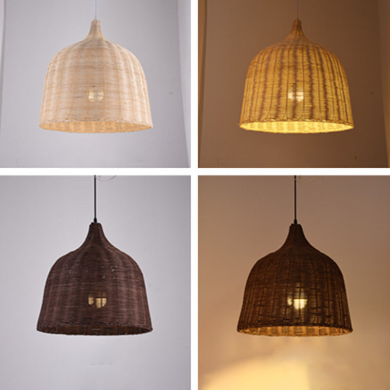 Chinese Basket Pendant Lighting Fixtures Rattan Hanging Light with Hanging Cord for Restaurant