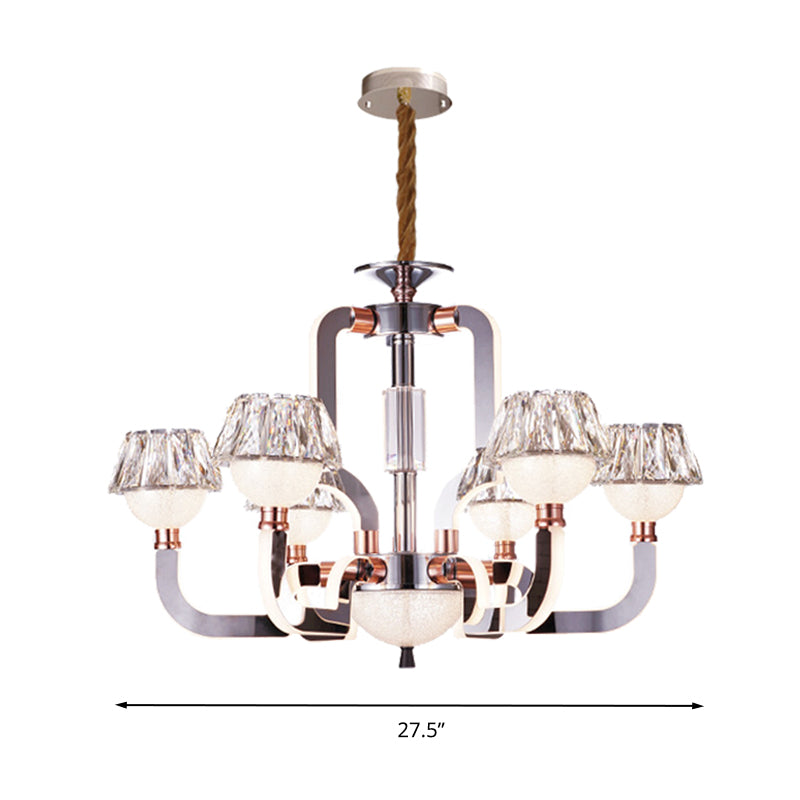 Conical Chandelier Lighting Crystal 6 Lights Bedroom Hanging Lamp in Chrome